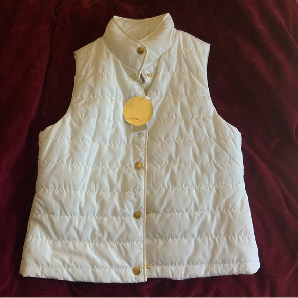 NWT Michael Kors MK Women’s Off-White Puffer Vest with Gold Accents - Picture 3 of 8